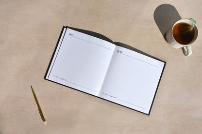 Inside pages of 30 After 30 Journal showing blank white paper”